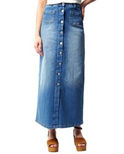 Damen Jeansrock Casual Denim Rock Mode Maxiröcke Lange Denim Rock Blau 38 von PengGeng