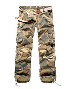 Herren Cargohose Mit Taschen Outdoor Baggy Camouflage Hosen Jogger Pants Gelb 34 von PengGeng