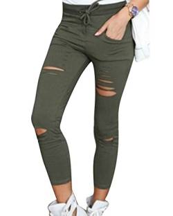 PengGeng Damen Cropped Jeans High-Waist Stretch Ripped Loch Bleistift Modern Lässige Hosen Armeegrün S von PengGeng