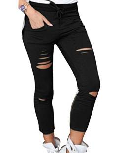 PengGeng Damen Cropped Jeans High-Waist Stretch Ripped Loch Bleistift Modern Lässige Hosen Schwarz S von PengGeng