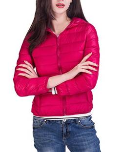 PengGeng Damen Daunenjacke Steppjacke Übergangsjacke Zusammenklappbar Leicht Winter Warm Jacke Mit Kapuze Rose XL von PengGeng