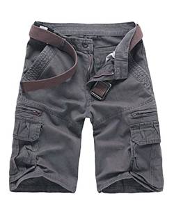 PengGeng Herren Casual Kurze Sporthose Outdoor Cargo Shorts Mit Reißverschluss Taschen Grau 34 von PengGeng