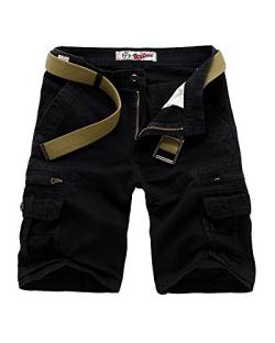 PengGeng Herren Casual Kurze Sporthose Outdoor Cargo Shorts Mit Reißverschluss Taschen Schwarz 34 von PengGeng