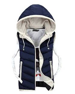 PengGeng Herren Freizeit Stitching Jacke Draußen Sport Weste Mit Kapuze Weste Mantel Marine 3XL von PengGeng