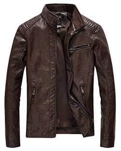 PengGeng Herren Lange Ärmel Reißverschluss Lederjacke Bikerjacke Mit Stehkragen Wärme Mantel Kaffeebraun L von PengGeng