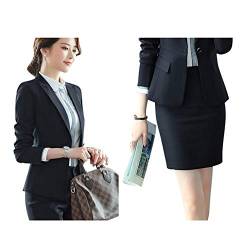 Damen Karriere Anzug Slim Fit Business Hoseanzug Rockanzug Reverskragen Rock Blazer Kombinationen Schwarz1 S von PengGengA