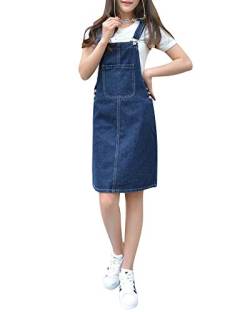 Damen Latzkleid Herbst Kleider Trägerkleid A Linie Minikleid Overall Dunkelblau M von PengGengA