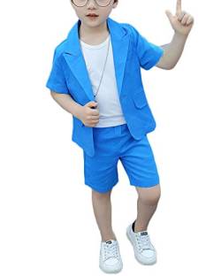 Junge Leinen Jungenanzug Kurzarm Kurze Set-Seite Gentleman Party Anzüge Jacke + Hose Blau 120 von PengGengA