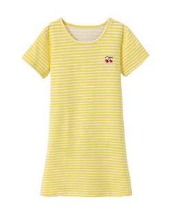 Nachthemd Mädchen Prinzessin Kurzarm Rundkragen Streifen Kinder Schlafanzüge Für 3-12 Jahre Gelb 110 von PengGengA