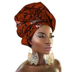 PengGengA Afrikanischer Turban für Damen, Elastische Stirnband Hut Elegante Wachsdruck Haarschmuck Hijab Headwrap (Stil#25, 50 * 180cm) von PengGengA