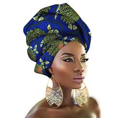 PengGengA Afrikanischer Turban für Damen, Elastische Stirnband Hut Elegante Wachsdruck Haarschmuck Hijab Headwrap (Stil#26, 50 * 180cm) von PengGengA