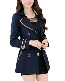 PengGengA Damen Freizeit Zweireiher Slim Fit Kantenstreifen Trenchcoat Jacke Kurzer Absatz Mantel Mit Gürtel Marine M von PengGengA