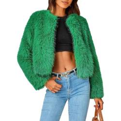 PengGengA Damen Kunstpelz Mantel Crop Pelzmantel Einfarbige Winterjacke Warme Wintermantel Übergangsjacke Kurz Pelzjacke - Grün, S von PengGengA