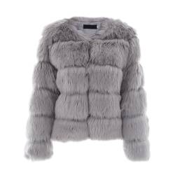 PengGengA Damen Kunstpelz Mantel Faux Pelz Winterjacke Kunstfell Oberbekleidung Offener Front Crop Dicker Parka Wintermantel Warm Plüschjacke - Grau, S von PengGengA