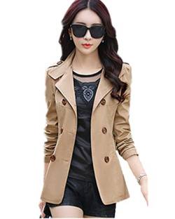 PengGengA Damen Revers Elegant Trenchcoat Übergang Kurzer Absatz Klassischer Mantel Jacke Trench Mit Gürtel Kaki S von PengGengA