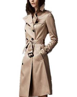 PengGengA Damen Revers Elegant Trenchcoat Zurück Geteilt Übergang Kurzer Absatz Klassischer Mantel Jacke Trench Mit Gürtel Kaki L von PengGengA