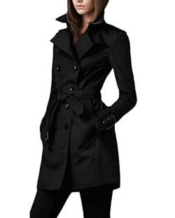 PengGengA Damen Revers Elegant Trenchcoat Zurück Geteilt Übergang Kurzer Absatz Klassischer Mantel Jacke Trench Mit Gürtel Schwarz S von PengGengA