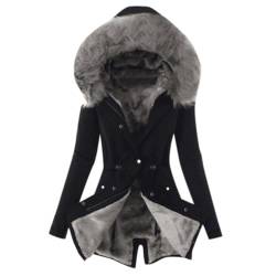 PengGengA Damen Warm Wintermäntel Sherpa Fleece Lang Pufferjacken mit Kapuze Einfarbig Winterjacke Frauen Dicker Fleecejacke Oberbekleidung Outdoorjacke von PengGengA