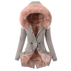 PengGengA Damen Warm Wintermäntel Sherpa Fleece Lang Pufferjacken mit Kapuze Einfarbig Winterjacke Frauen Dicker Fleecejacke Oberbekleidung Outdoorjacke von PengGengA