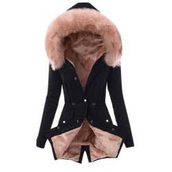 PengGengA Damen Warm Wintermäntel Sherpa Fleece Lang Pufferjacken mit Kapuze Einfarbig Winterjacke Frauen Dicker Fleecejacke Oberbekleidung Outdoorjacke von PengGengA