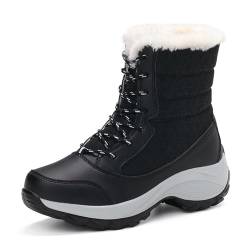 PengGengA Damen Winterstiefel,Warme Gefüttert Winterschuhe High-top Schneestiefel Wanderschuhe - Schwarz, CN35 von PengGengA