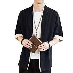 PengGengA Herren Japan Happi Kimono Haori Jacke Übergangsjacke Schwarz 4XL von PengGengA