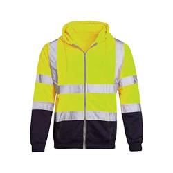 PengGengA Herren Reflektierender Hoodie Reißverschluss Langarm Sweatshirt Sicherheitsjacke Hoher Sichtbarkeit Arbeitsjacken (Leuchtendes Grün, 4XL) von PengGengA