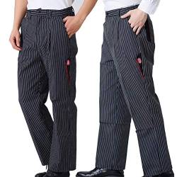 PengGengA Kochhose Herren, Halbelastisch Taille, Bundhose Gestreift Arbeitsuniform Kochbekleidung bis 4XL - (MC Schwarz Weiß Streifen, XL) von PengGengA