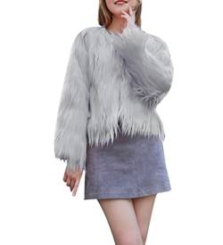 PengGengA Kunstfelljacke für Damen Langarm Warm Einfarbig Kunstpelz Mantel mit Hakenverschlüsse (Hellgrau, XL) von PengGengA