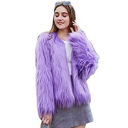 PengGengA Kunstfelljacke für Damen Langarm Warm Einfarbig Kunstpelz Mantel mit Hakenverschlüsse (Violett, S) von PengGengA