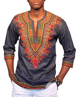 Tradition Beiläufiger Dashiki Hemden Traditionelle Afrikanische Herren T-Shirt Mittlerer Ärmel Slim Fit Grau 2XL von PengGengA