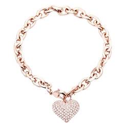 Pengjin-Damen Pfirsich Herz Anhänger Armband, hypoallergene Edelstahl Lasso Kette, Mädchen Geburtstag, Jubiläumsgeschenk Ideen, Farbe: Roségold. von PengJin