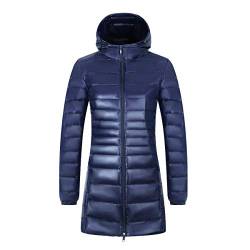 Leichte Daunenjacke Damen Lang Mit Kapuze Steppjacke Langer Daunenmantel Damen Stepp Winter Daunen Winterjacke Damen Leicht Dünne Steppjacken Frauen Federleichte Softdaunenjacke Übergangsjacke Marine von Pengniao