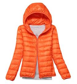 Leichte Daunenjacke Mit Kapuze Damen Steppjacke Daunenmantel Damen Winter Daunen Winterjacke Damen Leicht Ultraleichte Dünne Steppjacken Frauen Federleichte Softdaunenjacke Übergangsjacke Orange von Pengniao