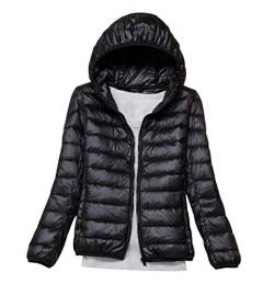 Leichte Daunenjacke Mit Kapuze Damen Steppjacke Daunenmantel Damen Winter Daunen Winterjacke Damen Leicht Ultraleichte Dünne Steppjacken Frauen Federleichte Softdaunenjacke Übergangsjacke Schwarz von Pengniao