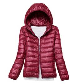 Leichte Daunenjacke Mit Kapuze Damen Steppjacke Daunenmantel Damen Winter Daunen Winterjacke Damen Leicht Ultraleichte Dünne Steppjacken Frauen Federleichte Softdaunenjacke Übergangsjacke Wein Rot von Pengniao