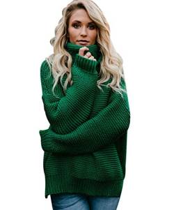 Strickpullover Damen Oversize Grobstrick Pullover Strick Dicke Rollkragenpullover Frauen Pullis Sweater Damen Winterpullover Winterpulli Feinstrickpullover Damenpulli Winterpullis Zopfmuster Grün L von Pengniao