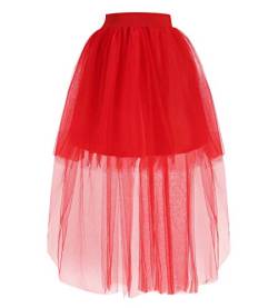 Tüllrock Damen Lang Tüll Röcke Tutu Rock Tütü Petticoat Unterrock Tüllröcke Outfit Karneval Ballett Tütüs Kostüm Erwachsene Prinzessin Fasching 50er Rockabilly Tüllröckchen Party Hochzeit Vintage Rot von Pengniao