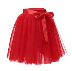 Tüllrock Damen Tüll Röcke Tütü Tutu Erwachsene Rock Tüll Petticoat Unterrock Tüllröcke Kurz Karneval Ballett Tutu Kostüm Tütüs Fasching Tüllrock Prinzessin Tüllröckchen 50er Rockabilly Petticoat Rot von Pengniao