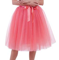 Tüllrock Damen Tüll Röcke Tütü Tutu Erwachsene Rock Tüll Petticoat Unterrock Tüllröcke Midi Karneval Ballett Tutu Kostüm Tütüs Prinzessin Fasching Tüllröckchen 50er Rockabilly 6 Schicht Wassermelone von Pengniao