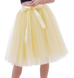 Tüllrock Damen Tüll Röcke Tütü Tutu Erwachsene Rock Tüll Petticoat Unterrock Tüllröcke Midi Karneval Ballett Tutu Kostüm Tütüs Prinzessin Fasching Tüllröckchen 50er Rockabilly 6 Schicht Gelb von Pengniao