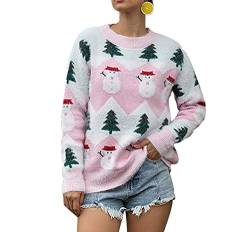 Ugly Weihnachtspullover Damen Strick Rentier Christmas Sweater Damen Pulli Weihnachten Hässlicher Weihnachtspulli Weihnachts Xmas Pullover Damen Dicke Strickpulli Strickpullover Frauen Lockerer Rosa L von Pengniao