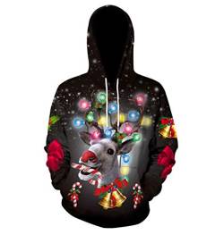 Ugly Weihnachtspullover Herren Lustige Xmas Pullover Weihnachten 3d Hoodie Damen Weihnachtspulli Sweatshirt Weihnachts Kapuzenpullover Rentier Pullis mit Kapuze Hässliche Christmas Sweater Pärchen M von Pengniao