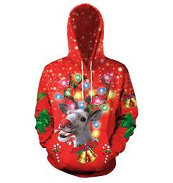 Ugly Weihnachtspullover Herren Lustige Xmas Pullover Weihnachten 3d Hoodie Damen Weihnachtspulli Sweatshirt Weihnachts Kapuzenpullover Rentier Pullis mit Kapuze Hässliche Christmas Sweater Pärchen L von Pengniao