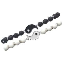 Passendes Yin Yang -Armband Einstellbare Tai Chi Natural Stone Perlen Arms Handgelenkkette für Paar 2PCs, passende Armbänder von Peosaard