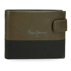 Pepe Jeans Doppelte horizontale Geldbörse mit Klickverschluss, grün, 11 x 8,5 x 1 cm Leder, grün, Talla única, Horizontale Brieftasche mit Klickverschluss von Pepe Jeans