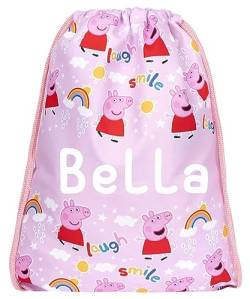 Peppa Pig - Kinder Kordelzug Tasche - Personalisierter Leichter Rucksack - Fügen Sie Ihren Namen - Rosa PE Tasche - 43x35cm - Wasserdichte Tasche - Individuelle Geschenke von Peppa Pig