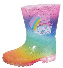 Peppa Pig Leuchtende Regenbogen-Gummistiefel für Mädchen, Glitzer-Gummistiefel für Kinder, blinkende Lichter, Schneeschuhe, regenbogenfarben, 27 EU von Peppa Pig