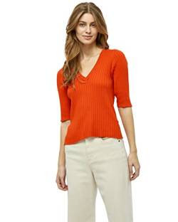 Peppercorn Damen Peppercorn Tana V-ausschnitt Halb Ärmel Rib Pullover | Pullover Damen in Orange Herbst Pulli Damen Rippstrick, Intensives Orange, M EU von Peppercorn