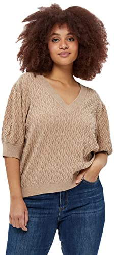 Peppercorn Rosalia V-Ausschnitt Stricken T-Shirt Kurve | Tshirt Damen In Braun | Frühling Bluse Damen | Größe 54 von Peppercorn